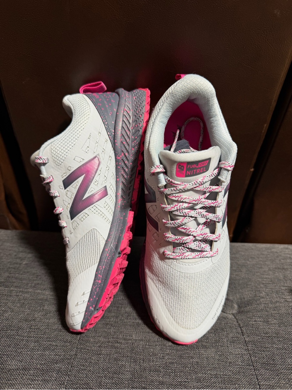 New Balance Women's Light Gray and Pink Trail Running Sneakers - Picture 5 of 10